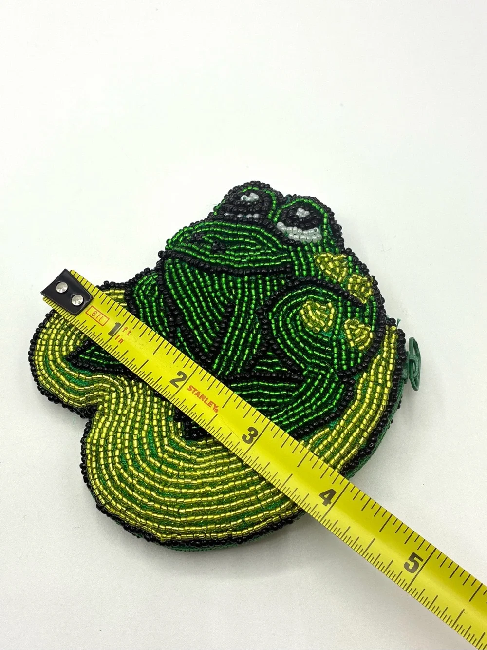 Beaded Frog Coin Purse Zipper Pouch Green Yellow Novelty - Picture 7 of 8